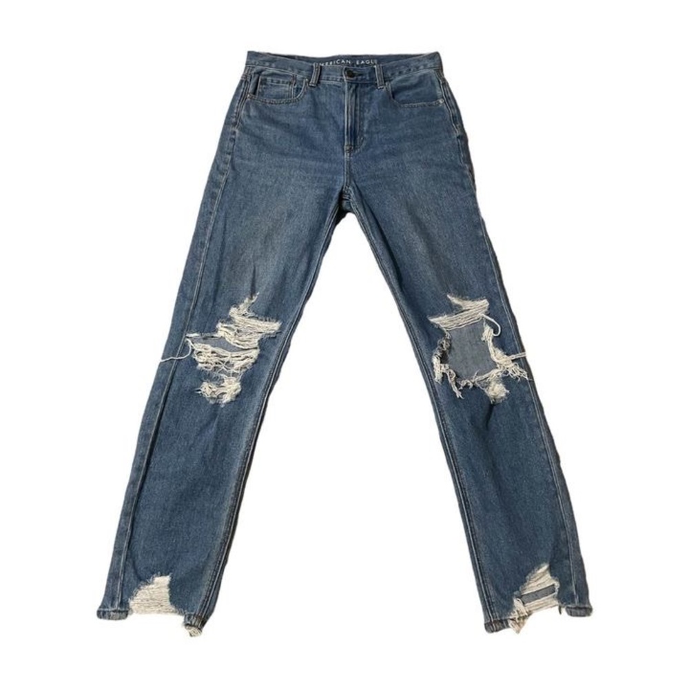 American Eagle Ripped High Waist Mom Denim Jean Medium Wash Vintage 4 Regular